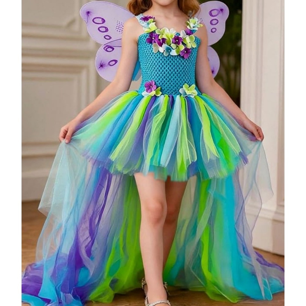 tutu dreams long train fairy princess dress with wings girls size x-large xl